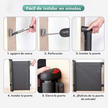 Puerta De  para Niños, 180 * 86 cm Hay Dos Tipos De Instalación: Sin Agujeros/Perforados, Puerta Retráctil Ajustable,Adecuada para Escaleras,Cocina,Puerta,Puerta de  para Bebé - Negro - Ver 8