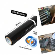 Envoltura Estirable Negra Industrial Alta Resistencia - 18 Pulgadas x 1200 Pies por Rollo, Calibre 70, con Asa Plástico - Pack 4 Rollos - Negra - Ver 1