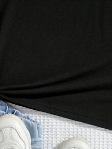 Girls Who Play Basketball, Fashionable Girls With Basketball Elements English Letter Round Neck Soft And Comfortable T-Shirt Top Casual Spring And Summer Cute Casual Shirt Print Pattern T-Shirt - Black - View 5