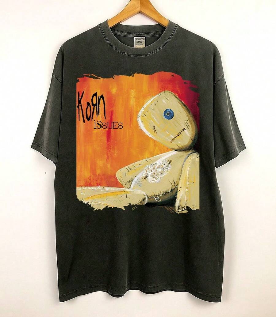 Korn Issues T-Shirt Rock Band Shirt Blouse Unisex Men Women 100% Cotton Top Premium Streetwear New Release Fast Shipping Various Colors!! Plus Size - 黑色 - 查看 1