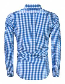 Camisa de hombre a cuadros de guinga, clásica de botones, blusas casuales - Azul - Ver 4