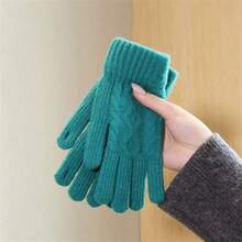 1 Pair Warm Knitted Fingerless Gloves, Solid Color Touch Screen Knitted Gloves, Thickened Thermal Lining Cycling Gloves
