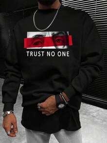 Men's Casual Letter GraphicCrew Neck Sweatshirt, Spring/Autumn, Long Sleeve Top - 黑色 - 查看 1