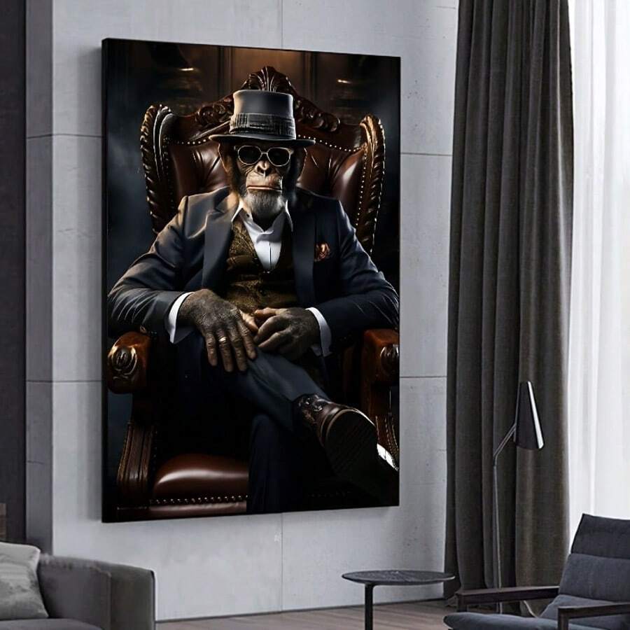 Modern Abstract Gangster Monkey Canvas Art Print, - Frameless Wall Decor For Living Room & Bedroom - A - View 1