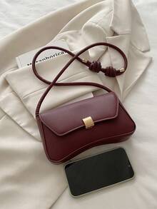 New Fashionable Casual Metal Hardware Coin Purse Women's Handbag, Solid Color PU Leather - Burgundy - View 10