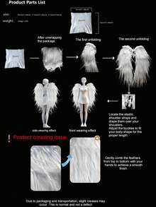 SEWLO Feather Angel Wings - Plump, Sturdy DIY Costume Wings For Halloween, Christmas, And Cosplay With Adjustable Straps - trắng - Xem 3