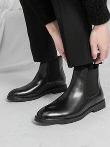 Men's Chelsea Boots Leather Lightweight Casual Chukka Ankle Boots Classic Elastic Dress Boots For Men - 黑色 - 查看 4