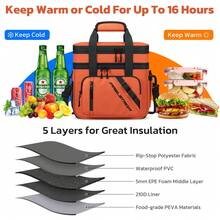 Bandeja Almuerzo 20L Prueba Fugas y Aislada - Doble Nivel Expandible con 6 Bolsillos, Tote Reutilizable para Adultos Trabajo, Acampada, Pesca y Picnics - Negro - Ver 5