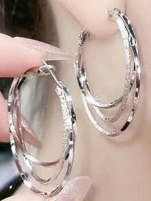 1pair Three Lives, Three Worlds Exquisite Earrings, Luxury Goddess Style Dramatic Hoop & Stud Earrings, Christmas Gift - 銀色 - 查看 1