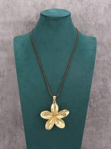 1 件时尚简约多层不对称圆形吊坠长项链女士 - 金黃色合金花 - 查看 4