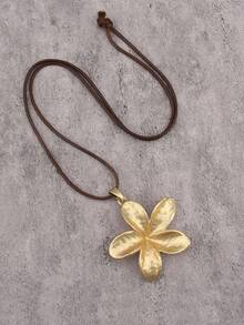 1 件时尚简约多层不对称圆形吊坠长项链女士 - 金黃色合金花 - 查看 9