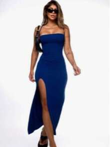 Simple Suplex Dress Backless / Backless Side Opening Braided Parties - Blue - View 2
