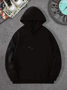 1pc Sudadera casual para hombre con estampado geométrico y frase inspiradora, tejido de punto de poliéster, ligera elasticidad, cuello con capucha, ajuste regular, temporada primavera/otoño - Lo desconocido tiene infinitas posibilidades de diseño. C8HC - Negro - Ver 2