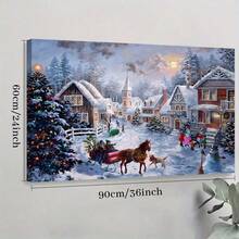 1pc Solid Wood Frame Christmas Snow Scene, Cozy Home, Classic Romantic Style Theme Canvas Posters & Prints, Large Canvas Wall Art, 2D Flat, Easy Hang Tabletop Or Wall Display, For Halloween, Christmas Gifts, Bedroom, Living Room, Decoration Ready To Hang - 彩色 - 查看 8