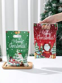 50pcs Merry Christmas Gift Bags, Santa Claus Design Christmas Handbags, Christmas Bags, Christmas Decorations For Home, Christmas Party Decor, Christmas Gift Wrapping Bags, Kitchen Packaging Supplies, Christmas Ornaments, Sweet Bags, Christmas Eve, Party Favors, Winter Decor, Christmas Decor, 2026 New Year Decorations
