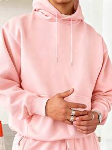Men's Casual Street Hooded Sweatshirt, Solid Color With Thermal Lining, Loose Fit, Autumn/Winter