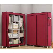 Non-Woven Fabric Wardrobe Organizer, Easy Assembly Clothes Closet With Hanging Rod, Steel Frame Collapsible Cabinet For Dorm