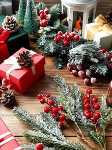 22 pezzi/11 pezzi/1 pezzo Decorazioni natalizie con albero di pino innevato, steli artificiali di bacche, rami di cedro finti, per composizioni, ghirlande, decorazioni natalizie, decorazioni per la casa, il giardino e le feste, decorazioni per albero di Natale, decorazioni natalizie (rosso)