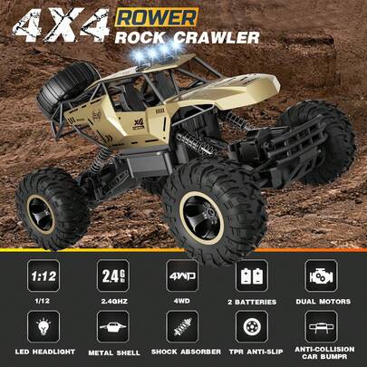 2025 NEW RC Cars Remote Control Car 1:12 Off Road Monster Truck,Metal Shell 4WD Dual Motors LED Headlight Rock Crawler,2.4Ghz All Terrain Hobby Truck With 2 Batteries For 90 Min Play,Boy Adult Gifts,Control Cars,Cars Remote Control,Car Boys