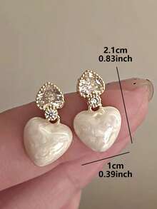 1 Pair Petite Elegant White Enamel Teardrop Glass Inlay Earrings, Chic For Daily Commute