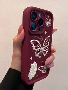 Maroon & Silver Butterfly Pattern Full Coverage TPU Shock-Proof Phone Case, Compatible With Apple 16, 15, 14, 13, 12, 11 Pro Max, And Series,Suitable For IPhone 17 Air - Burgundy - View 3