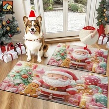 1pc Santa Claus Patterned Bathroom Anti-Slip Mat, Made Of Artificial Cashmere With Plush Decoration, Is Suitable For Bathrooms, Doorways, Kitchens And Other Occasions. It Can Be Machine Washed, Is A Holiday Decoration And Can Be Given As A Gift - Multicolor - View 9
