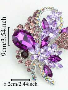 1pc Rhinestone Flower Brooch, Fashion Exaggerated Luxury Crystal Brooch Pin Accessory For Women - Purple - View 3