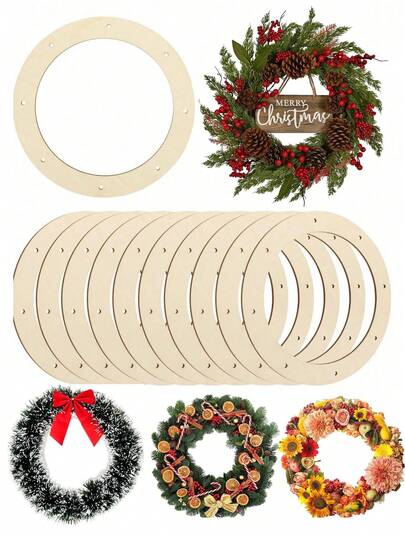 1pc-Christmas Wreath,Wooden Wreath Frames For Crafts, Thickness Wood Wreath Ring With Pre-Cut Holes, Unfinished Floral Hoop Rings For DIY Christmas Wedding Holiday Wreath Wall Home Craft Decor Home Decor Christmas Decorations Room Decor