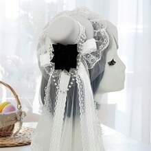Gothic Mini Top Hat With Clip Rose Chains Vintage Hair Accessories For Women For Tea Party Halloween Stage - trắng - Xem 4