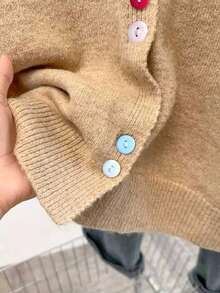 Women's Knitted Cardigan, Colorful Button, Solid Color, Casual, Spring/Autumn