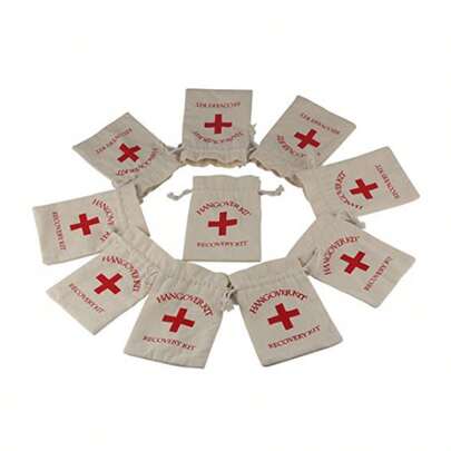 3/6 Pieces Of Vintage Canvas Bags, Wedding Gifts, Drawstring Gift Bags, Red Cross Hangover Set, Sick And Health Printed Party First Aid Kit, Suitable For New Year, Christmas, Emergency Packaging Bags, Drawstring Sealed Dust Bags,