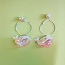 1pc Cute Zinc Alloy Dolphin & Pearl Whale Keychain, Fashion Ornament, Gift For Couple & Aquarium, Suitable For All Seasons