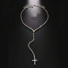 Luxury Fully Rhinestone Zirconia Cross Pendant Necklace, Suitable For Party, Wedding, Sparkling Necklace Accessory
