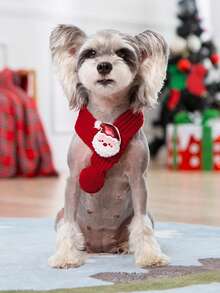 Multi-Color Christmas Pet Scarf, Holiday Christmas Pet Scarf, Knitted Pattern, Red And Green With Golden Accents, Adjustable Fit For Cats And Dogs - Holiday Accessory