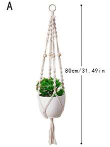 1pc White Woven Hanging Planter Basket, Handmade Cotton Rope Decorative Flower Pot Holder For Home, Farmhouse
