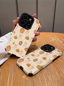 1pc Vintage Autumn Bow Pumpkin Striped High-End Faux Leather Anti-Fall Anti-Fingerprint Shockproof Phone Case Compatible With Apple And Models