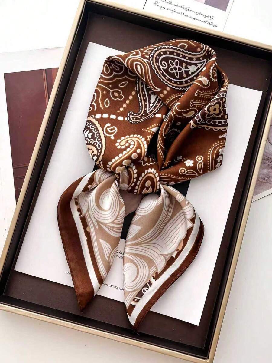 1条70*70厘米方形真丝围巾，女士缎面印花头巾，颈巾，发带，时尚女士披肩，围巾