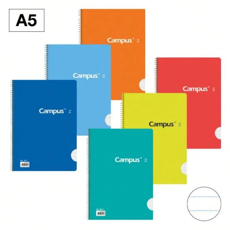 Bloc Espiral Campus A5 Tapa Básica 80 Hojas 60g Liso – Bloc Funcional y Versátil, Perfecto para Escritura Diaria y Estudiantes ✅ Entrega 24/72h a España (península) - Rayado Horizontal - Ver 1