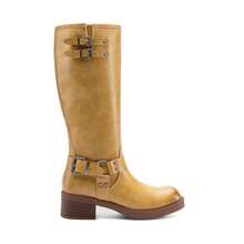 Women's Motorcycle Boots Side Zipper Knee High Boots Square Toe Chunky Low Heel Buckle Decorated Biker Fashion Stylish Riding Boots Festival Dresses For Woman - 黃色 - 查看 9