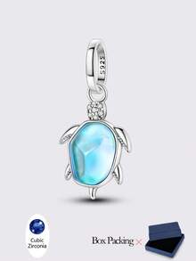 1 Pieces Original 925 Sterling Silver Charms Beads For Women Transparent Sea Turtle Shine Cubic Zirconia Pendants Fits Original Bracelet DIY Making Daily Party Shopping