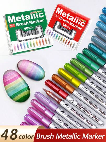 1pc Metal Color Acrylic Paint Marker Pen, Student Use, Opaque, Suitable For Glass, Stone, Wood, Plastic, Shoes, Paper DIY Decoration