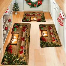 1/2/3 buah Karpet Dapur Lembut dan Menyerap - Desain Pola Perapian Natal - Anti Selip, Tahan Minyak, Dapat Dicuci, Mudah Dibersihkan - Ideal untuk Dekorasi Rumah Pertanian, Kamar Mandi, Lorong, Wastafel dan Ruang Cuci, Dekorasi Rumah dan Ruangan Natal, Dekorasi Natal - MultiWarna - View 5