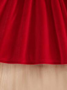 Girls Vintage Peter Pan Collar Dress With 3D Bow Decor, Long Sleeve, Suitable For Outings, Christmas Parties, And Daily Wear, Autumn - Red - View 7