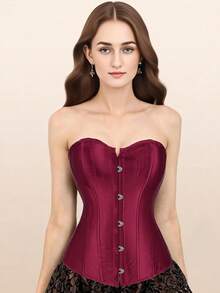 Jutrisujo Corset Top Women Lace Push Up Plus Size Gothic Bustier Princess Renaissance Vintage Halloween - 808-Rượu vang - Xem 3