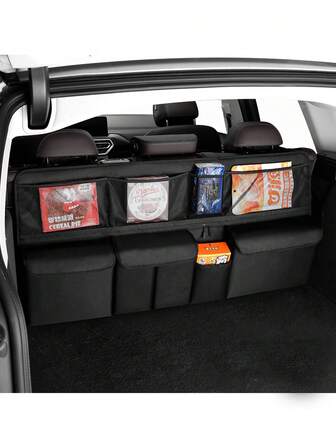 1pc Oxford Cloth Car Trunk Storage Bag, Multi-Function SUV Backseat Organizer Hanging Net Pocket