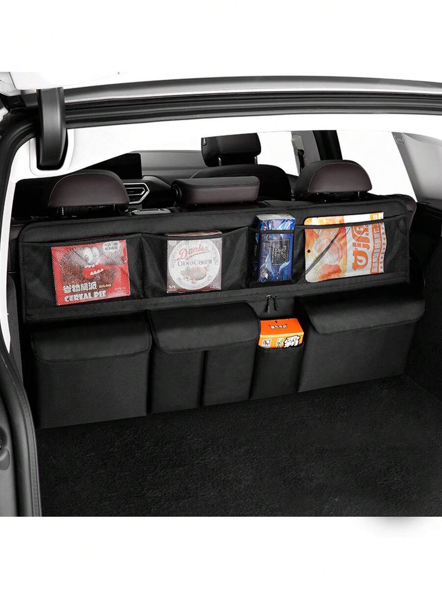 1pc Oxford Cloth Car Trunk Storage Bag, Multi-Function SUV Backseat Organizer Hanging Net Pocket
