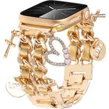 1pc Women's Leather Cord Hanging Strap Stainless Steel Watch Band Compatible With 38/40/41/42/44/45/49mm Ultra/SE/8/7/6/5/4/3/2/1