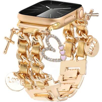 1pc Women's Leather Cord Hanging Strap Stainless Steel Watch Band Compatible With 38/40/41/42/44/45/49mm Ultra/SE/8/7/6/5/4/3/2/1