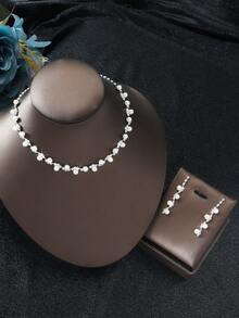 Three Pieces Set Diamond Pearl Gorgeous Necklace Earrings Bracelet Jewelry Set Suitable For Women's Daily Wear, Wedding, Party, Etc. - White - View 11