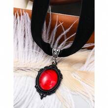 1PC Handmade Black Velvet Vintage Collar Necklace, Gothic Style Halloween Gift - Red - View 5